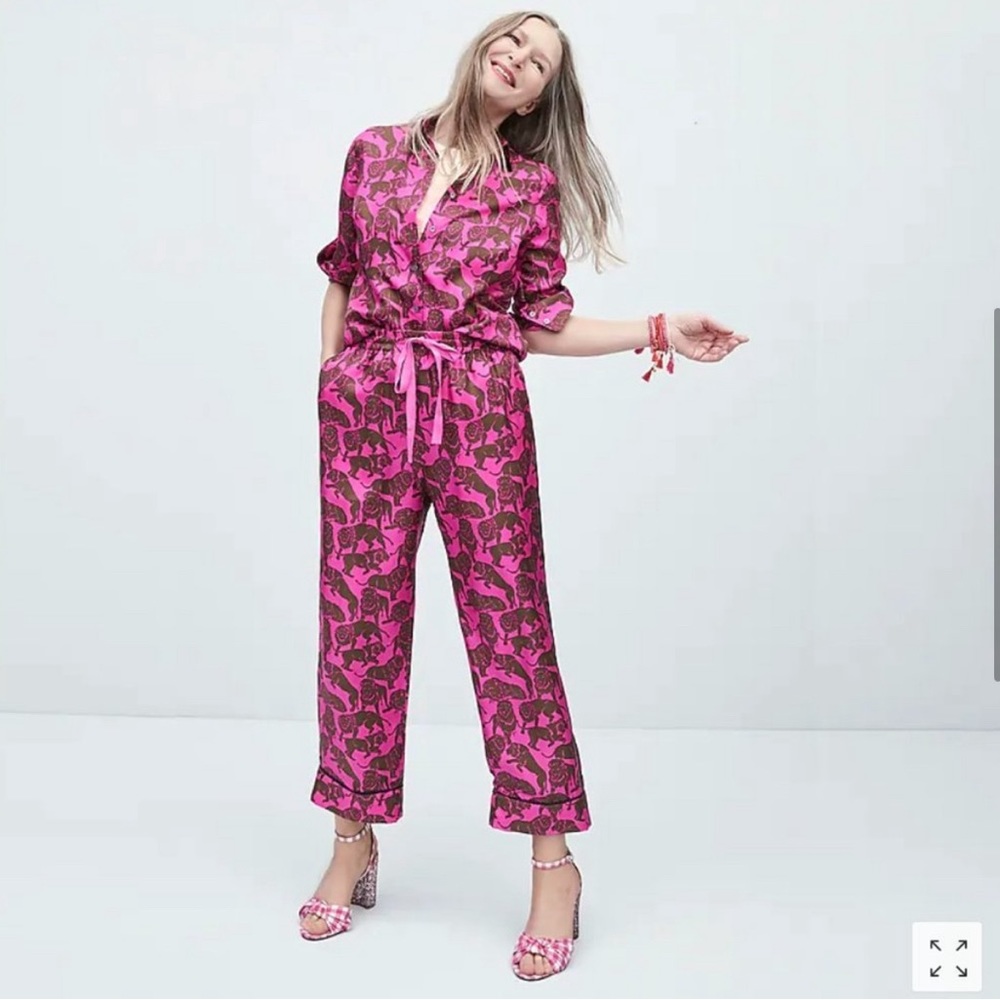 Set Sold Together NWT Top and NWOT pants J Crew Collection Silk Sleepy Lion Set